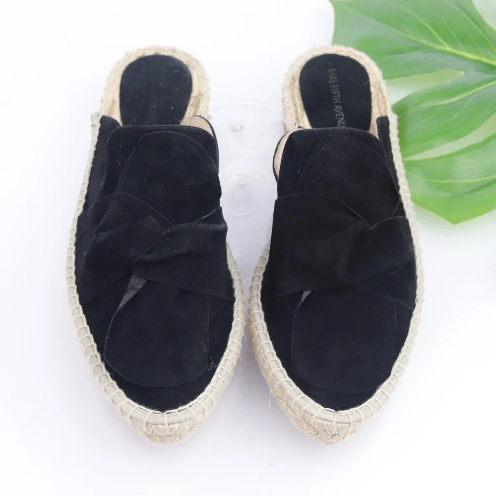 Saks Fifth Avenue Shoes Womens Mule Size 8.5 Black Espadrille Flat Slide Slip On